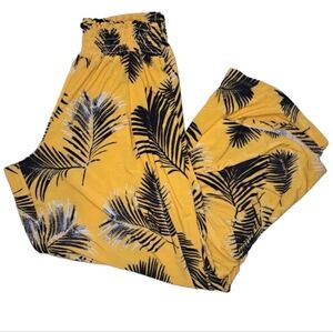 West Loop Yellow Leaf Patterned Palazzo Tropical Pants Size XL